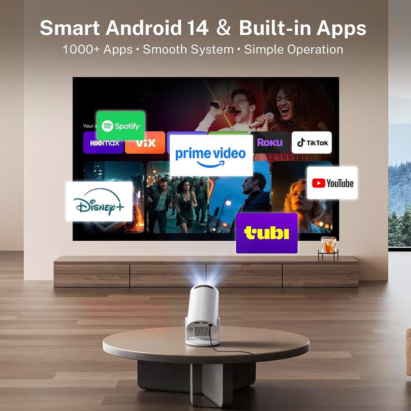 [Built-in Apps & 2026 Upgraded] Mini Projector with Wi-Fi 6 & Bluetooth 5.4, 1080P 4K Support Full HD, Auto Keystone 360° Portable Home Cinema Smart Projector for iOS/Android X1 B0F9XTQKW1