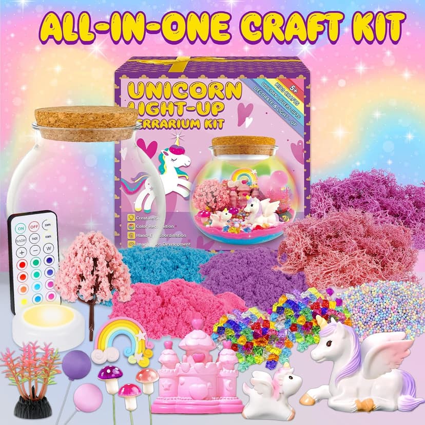7july Unicorn Terrarium Crafts Kit for Kids-LED Night Light Up & Remote Unicorn Birthday Gifts Toys for Girls Ages5 6 7 8 9 10 Year Old-Christmas Gifts for Girls B0C88YHZMJ
