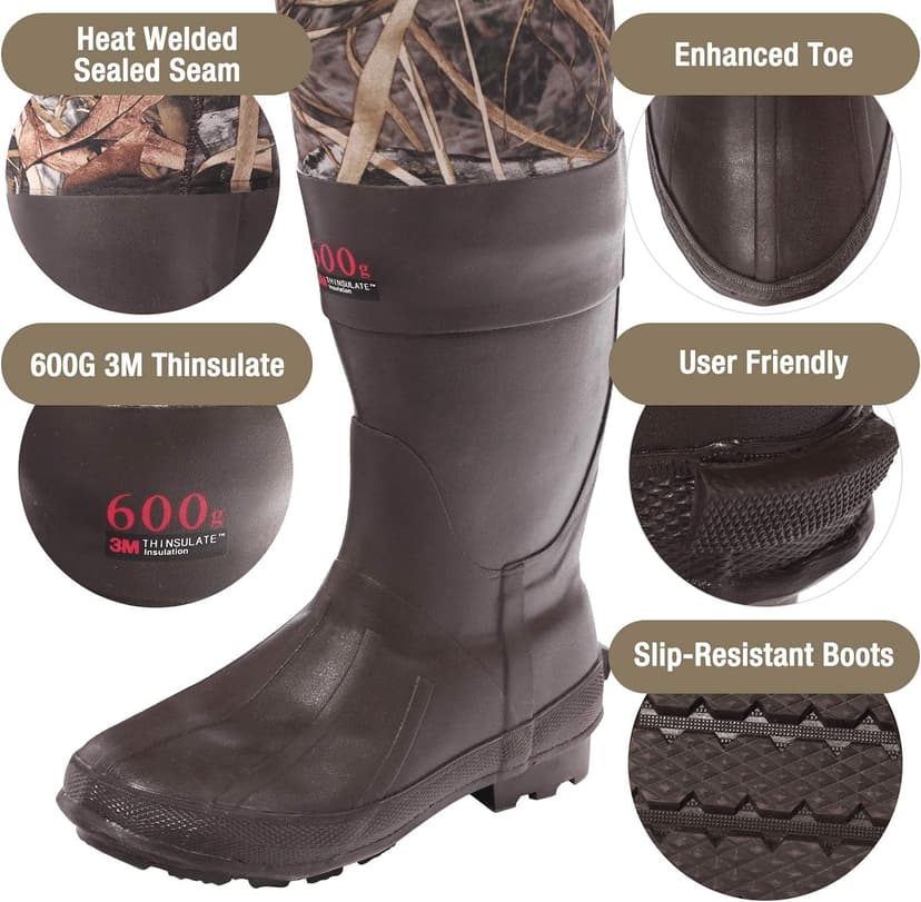 HISEA Hunting Waders for Men with 600G Insulated Boots, 4.5mm Neoprene Waterproof, Bootfoot Chest Wader Fishing Duck Hunting