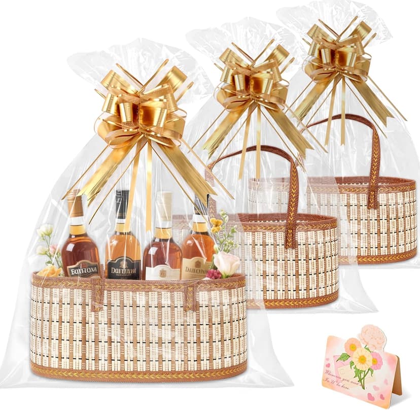 Cellophane Wrap for Gift Baskets Empty Gift Baskets to Fill for Baby Baptisms, Mother's Day, Christmas, Housewarming Orchidleaf 3 Set Baskets for Gifts Empty, Woven Bamboo gift baskets empty B0FD9W5WTY
