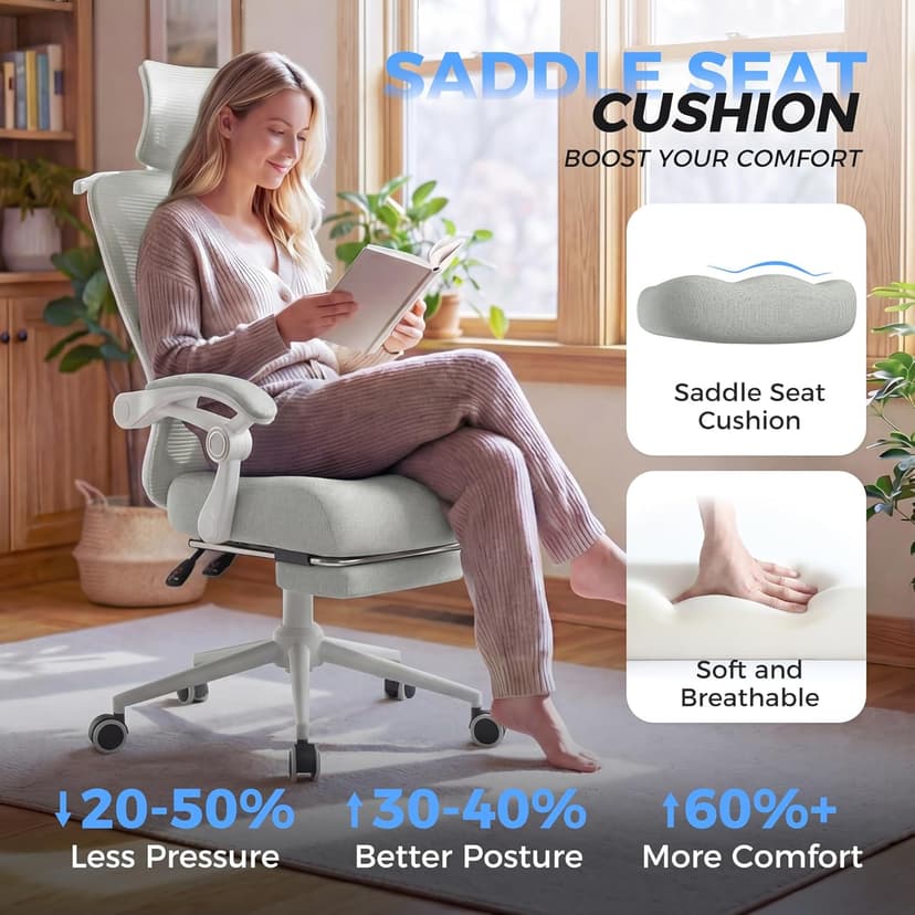 Ergonomic Office Chair with Footrest - Adjustable Lumbar Support & Headrest, 90-160° Reclining Mesh Back Computer Chair - Home Office/Gaming, 350lbs Capacity