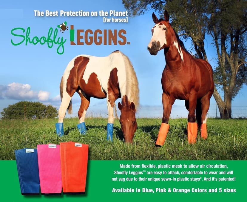 SHOOFLY Horse Leggins, Patented Loose Fitting Fly Boots, Breathable Plastic Mesh (Blue/Medium)