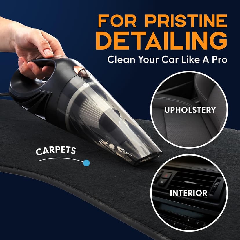 THISWORX Car Vacuum Cleaner - Portable, High Power, Handheld Vacuums w/ 3 Attachments, 16 Ft Cord & Bag - 12v, Auto Accessories Kit for Interior Detailing - Black