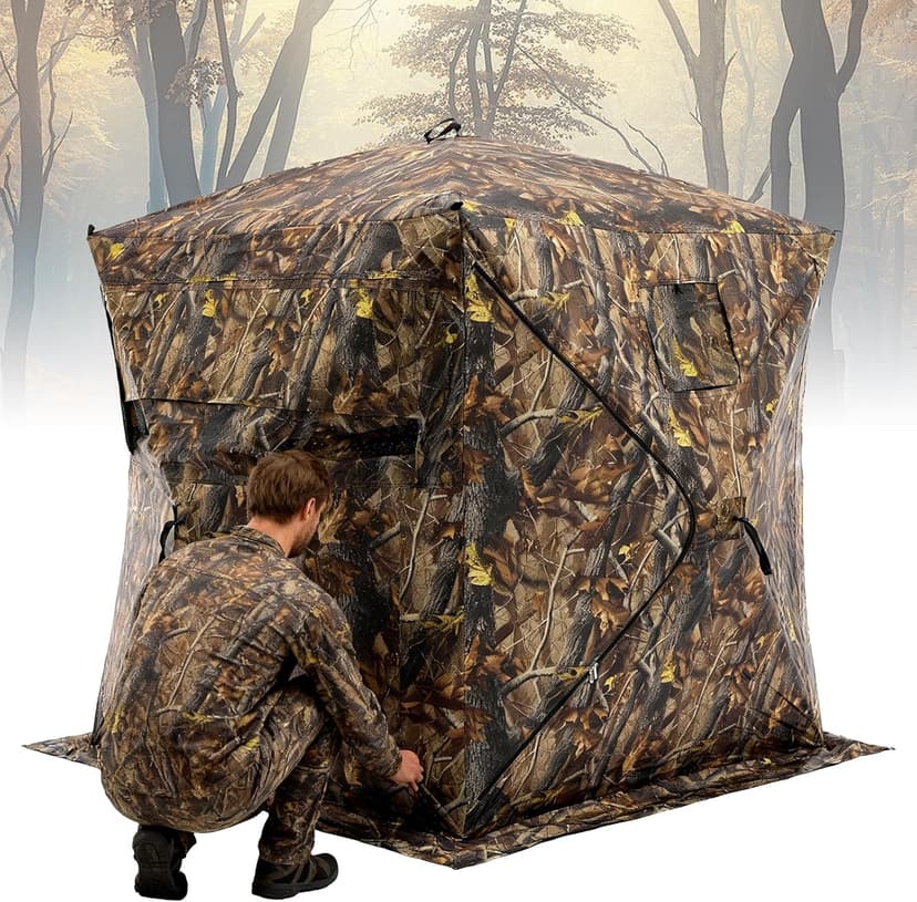 OLIXIS 270°See Through Hunting Blind, 2-3 Person Pop Up Camouflage Tent with Carrying Bag, Portable Hunting Tent with Accessory Bag