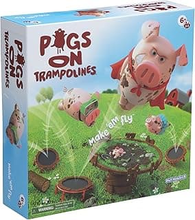 Pigs on Trampolines Board Games – Family Game, Kids Games, Multi-Player, Board Games for Family Night, Preschool Toys, The Muddiest Pig Wins The Game, Hand-Eye-Coordination Game, Ages 6+