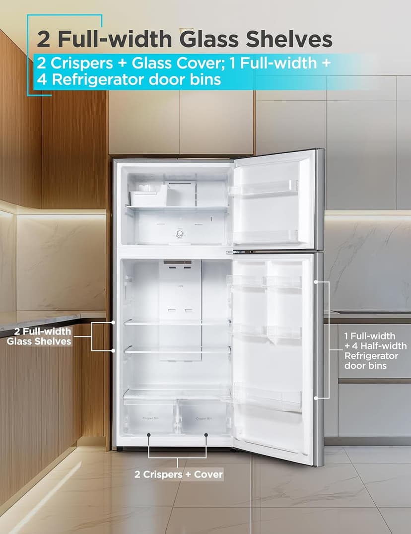 BLACK+DECKER 18.1 Cu. Ft. Top Mount Refrigerator with Ice Maker, 2-Door Refrigerator with Top Freezer, Freezer with Icemaker and Adjustable Temperature Control, ENERGY STAR, BR1810HIMS, Stainless Look