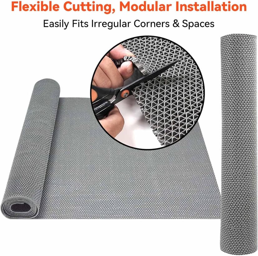 Drainage Non Slip Floor Mat 3x5 FT, Heavy-Duty PVC Rubber Runner Mat, Cuttable Flooring Roll for Wet Areas in Bathroom, Pool, Garage, Kitchen, Sauna, Indoor Outdoor Use, Gray