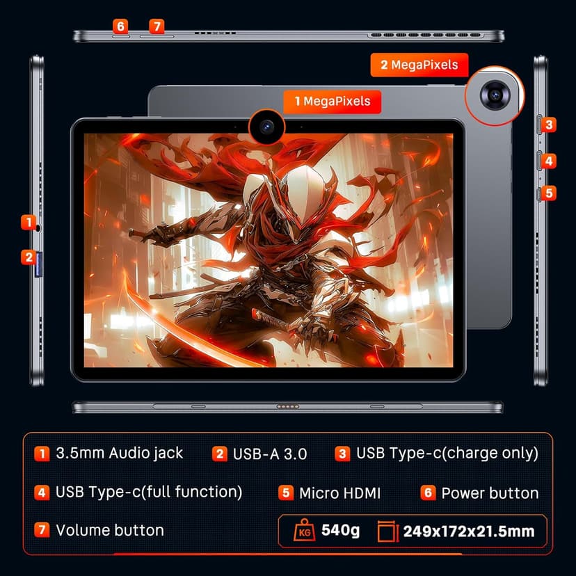 Tylvx 2-in-1Tablet Computer, 10.1" Touchscreen Tablet PC with Stylus and Case, Intel m3 8100Y up to 3.4GHz, 12GB RAM 256GB SSD, Win 11,for Home, Business, Students, Digital Sketching(Without Keyboard)