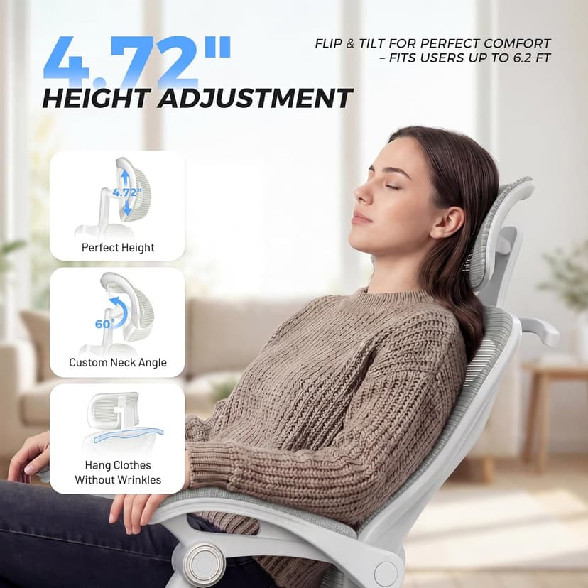 Ergonomic Office Chair with Footrest - Adjustable Lumbar Support & Headrest, 90-160° Reclining Mesh Back Computer Chair - Home Office/Gaming, 350lbs Capacity