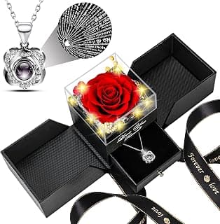 Preserved Red Real Rose with Heart I Love You Necklace -Eternal Flowers Rose Birthday Gifts for Women Her Mom Wife Girlfriend Grandma on Valentines Mothers Day Christmas Anniversary Romantic-Red