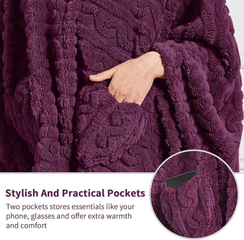 Wearable Blanket Sherpa Fleece Shawl Blanket with Pockets Blanket Poncho Cape for Adults, Cozy Shawl TV Throw Blankets B0FVPM15V3