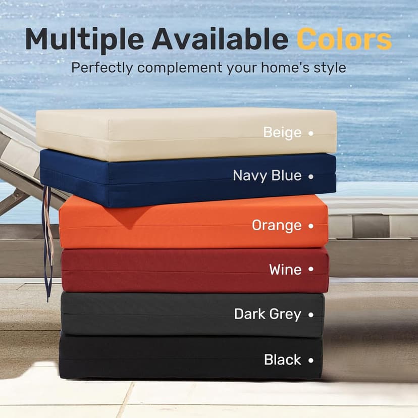 UNIKOME Outdoor Chair Cushions Pack of 4, Water Resistant Patio Cushions with Ties, High Density Sponge Filling Square Corner Seat Cushions for Outdoor Furniture, 18.5"*16"*3", Beige