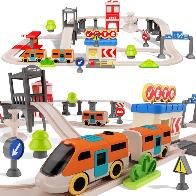 Urban Rail Train Set for Kids,55 pcs Electric Train Set Simulate City Transport System,Educational Toys for Toddler,Birthday Gifts for 3, 4, 5, 6, 7, 8+ Boys Girls