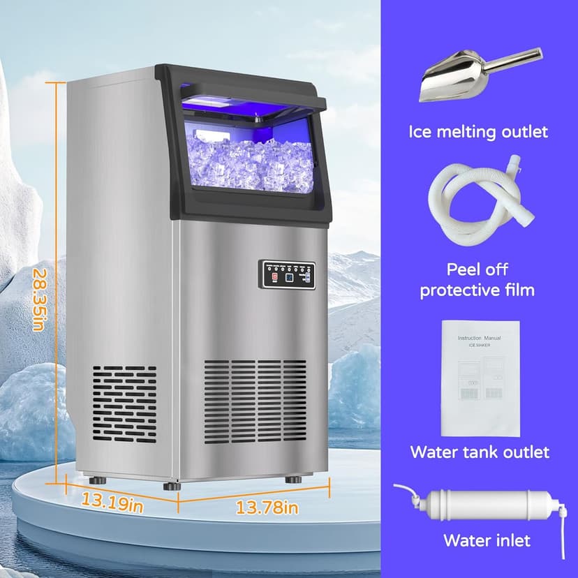 Commercial Nugget Ice Maker 80Lbs/24H with 15Lbs Storage, Stainless Steel Pellet Ice Machine, Ready in 10-15 Mins, Self-Cleaning for Home Office Bars Restaurants