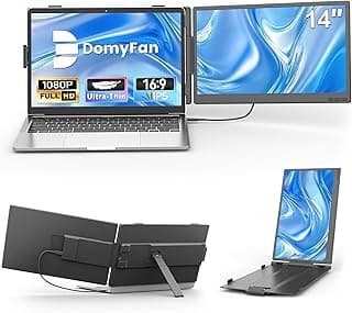 domyfan 14" Laptop Screen Extender, Ultra-Thin FHD 1080P IPS Dual Portable Laptop Monitor Extender for 13-17" Laptops, Plug & Play with HDMI/USB-A/Type-C, Compatible with Windows, Mac, Android