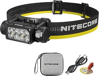 Nitecore HC65 UHE Headlamp, 2000 Lumen Max Heavy Duty Metal, USB-C Rechargeable with White, Red, and Reading Lights for Camping, Hiking, Hunting, and Industrial Works (Black)