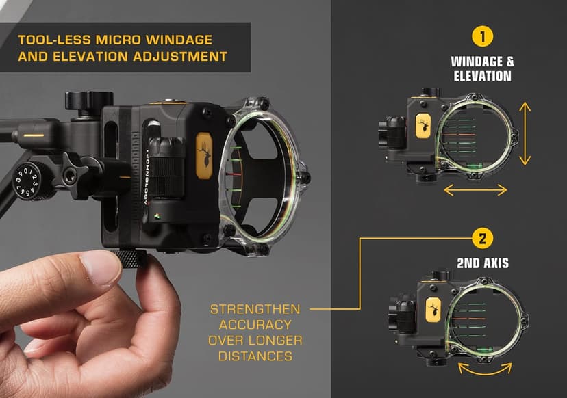 Trophy Ridge React H5 Bow Sight - 5 Pin Sight, Tool Less Windage and Elevation Adustability, 2nd Axis Leveling, Adjustable Click Light