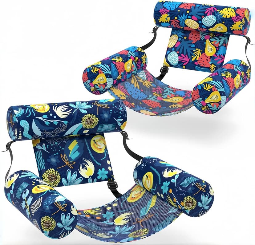 Sunikko X Pool Floats Adult 2 Packs Fabric Heavy Duty Inflatable Pool Chair Hammock, Blow Up Floaties for Adults, Hawaii Flower Floats for Pool Floating, Party Summer Toys Water Beach Lake Fun