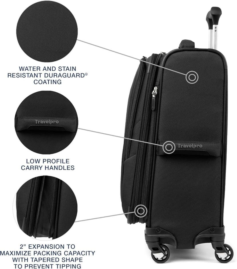 Travelpro Maxlite 5 Softside Expandable Luggage with 4 Spinner Wheels, Lightweight Suitcase, Men and Women, International, Black, Carry-on 21-Inch