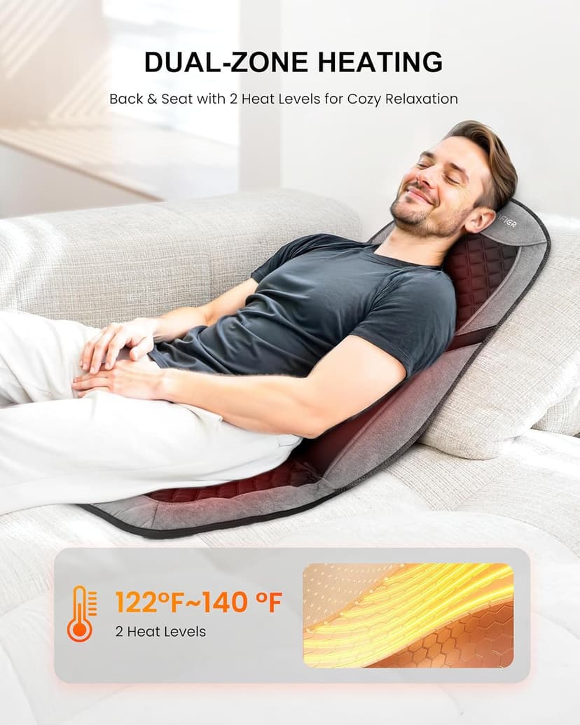 COMFIER Back Massager with Heat,Massage Chair Pad,Massage Seat Cushion with Adjustable Lumbar Support,Back Massage for Pain Relief,Chair Massager for Recliner,Father‘s Day Gift for Dad