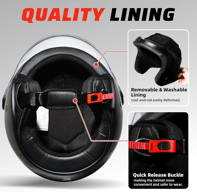 TRIANGLE Open Face Motorcycle Helmet Retro 3/4 Helmets with Clear Visor for Men Women DOT Approved