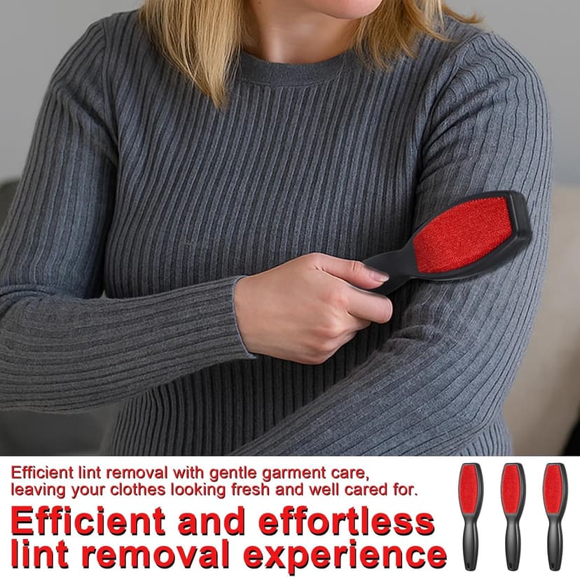 3 Pack Lint Brushes for Clothes, Double-Sided Lint Remover Brush, Reusable Pet Hair Remover, Sheet and Carpet Cleaning Brush for Clothes Sheet Carpet Furniture Fabric