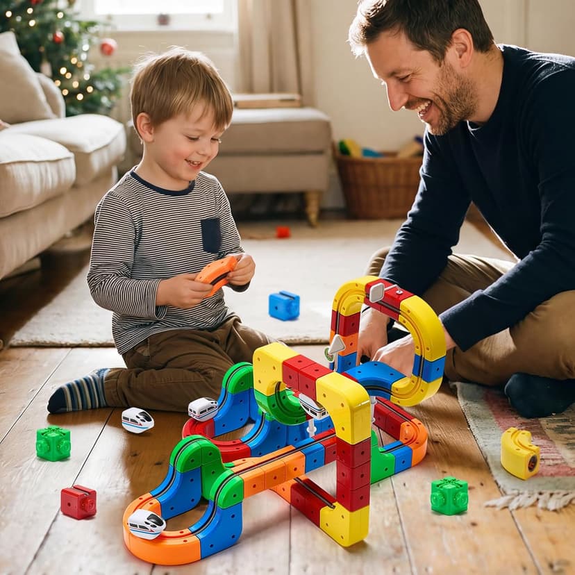 Electric Train Set for Kids, 81 Pcs Building Toy Train Track Gravity-Defying 3D Embedded Layouts & Motorized Car,STEM Gifts for Boys and Girls Ages 4-6 5-7 6-8