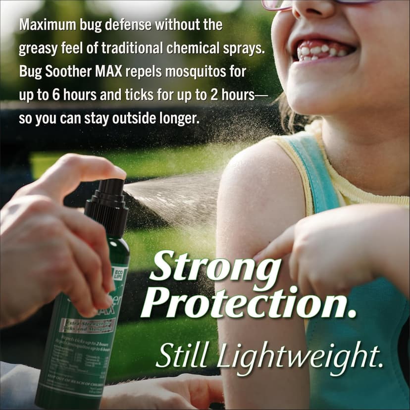 Bug Soother® MAX Natural Tick & Mosquito Repellent Spray – DEET-Free Extra Strength Outdoor Bug Protection, Plant-Based Formula – Made in USA (3ct 4 oz Bottles + 1 oz Bonus)