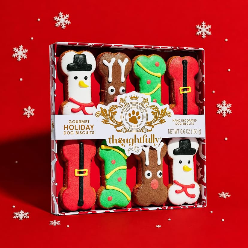 Crunchy Dog Biscuits, Gourmet Dog Treats, Christmas Gift Set, Pet Stocking Stuffer, Dog Lovers & Holiday Traditions Christmas Holiday Dog Treat Gift Set, Decorated Bone-Shaped Treats Set of 8 B0899745VC