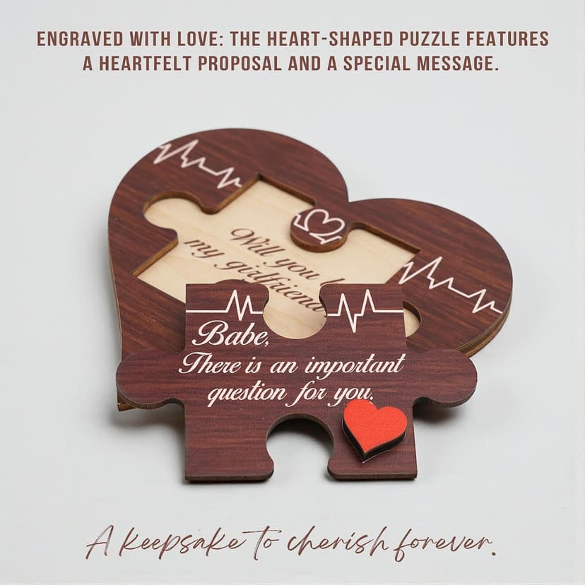 Will You Be My Girlfriend Sign – Mothers Day Gifts for Girlfriend, Wooden Heart Proposal Puzzle with Hidden Message, Be My Valentine Girlfriend Proposal Gifts Decor, Romantic Valentine Gift Ideas
