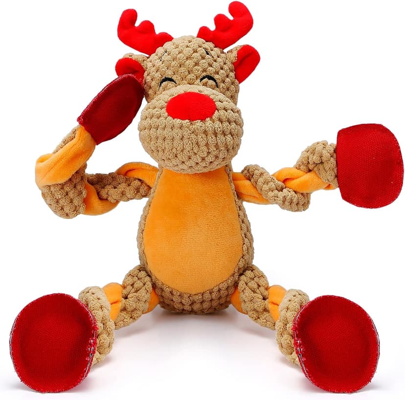 Senneny Christmas Dog Toys, Squeaky Reindeer Plush with Ropes for Tug of War, Durable Interactive Chew Toys for Puppy Small Medium Large Dogs B09GB84W26