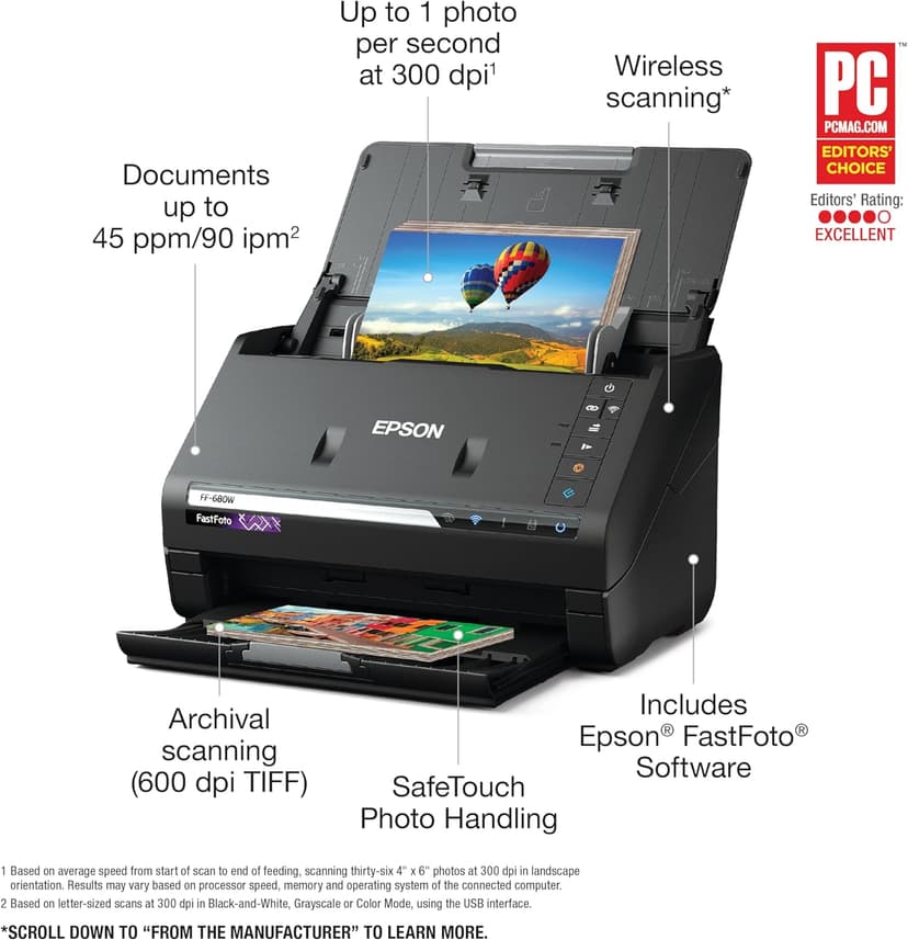 Epson FastFoto FF-680W Wireless High-Speed Photo and Document Scanning System, Black
