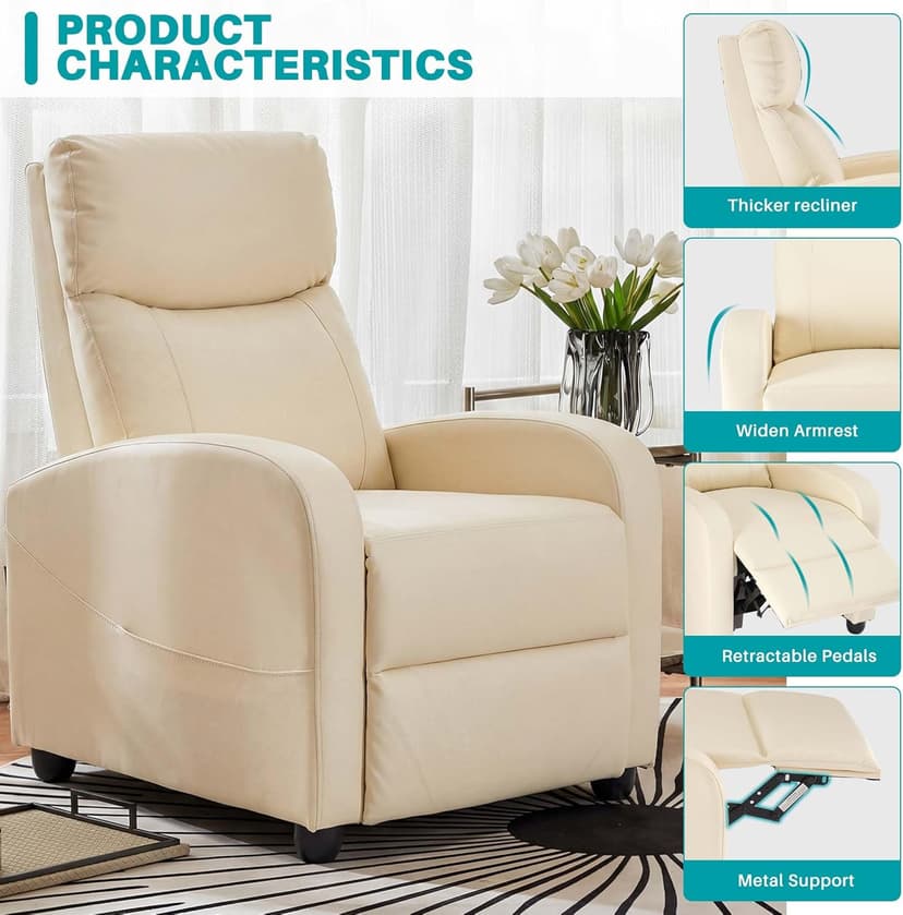 Sweetcrispy Massage Recliner Chair for Adults, Adjustable Home Theater Seating with Lumbar Support for Living Room, Modern Fabric Reclining, Beige