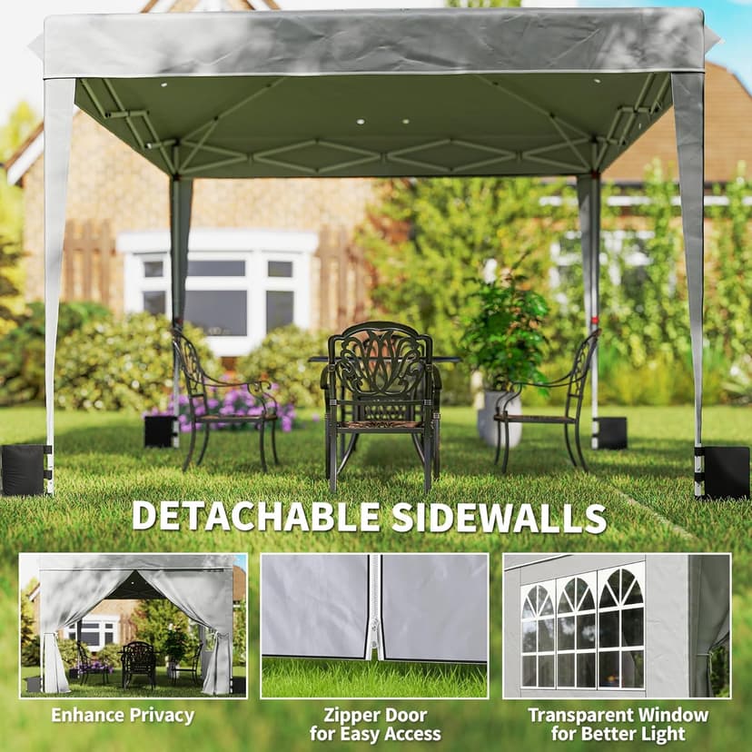 Outsunny 10 x 10 ft Pop Up Canopy Tent with Sidewalls, UPF50+ Outdoor Portable Instant Canopy Shelter with Carry Bag, Sandbags, Adjustable Height for Parties, Events, Camping, Light Gray