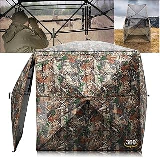 HUNTSEN Hunting Blind 270 Degree See Through Ground Blind - 2-3 & 3-4 Person Pop Up Deer Blind for Hunting with Carrying Bag - 300D Reinforced Portable Durable Blind for Turkey and Deer
