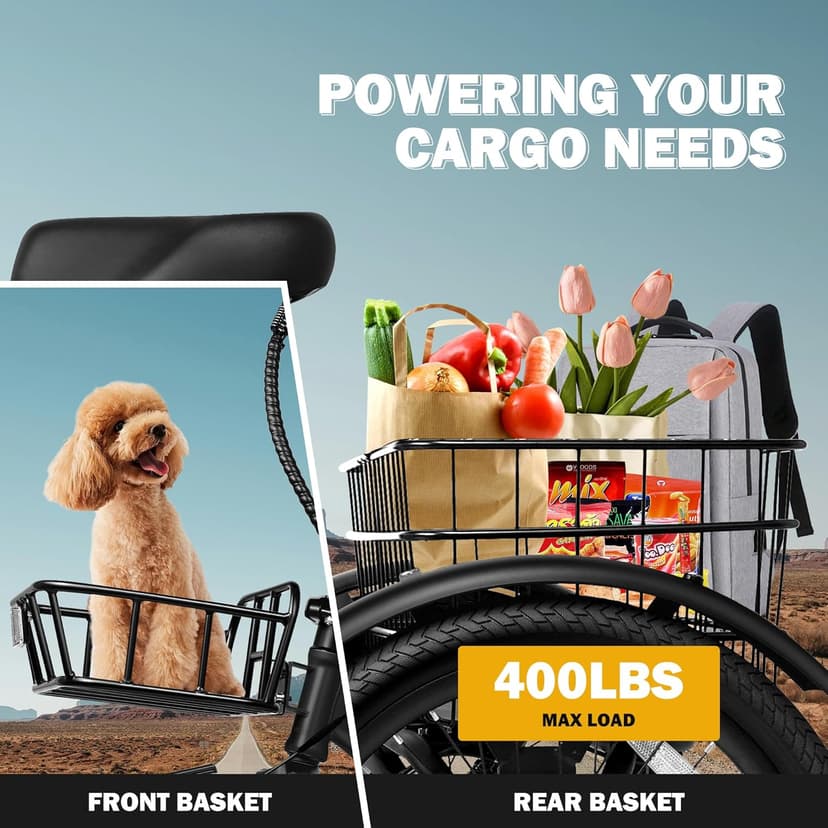 Qlife Triker Electric Bike, Peak 750W/1200W Brushless Motor Folding Trike Ebike, 499Wh Removable Battery, Step-Thru 3 Wheel Electric Bicycle, Up to 55 Miles, 20 Tire Tricycle for Adults