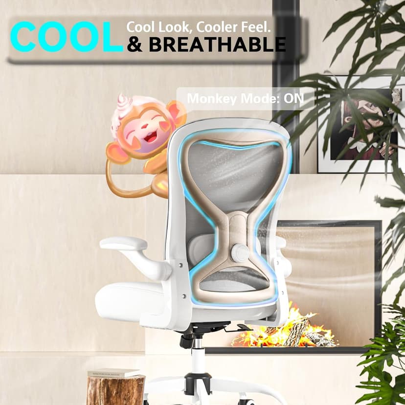 Office Desk Chair with Ergonomic Lumbar Support, Extra-Thick Seat Cushion, Flip-up Arms, Breathable Mesh Back, Computer Task Chair for Home Office