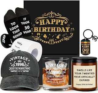 30th Birthday Gifts for Men, 30th Men’s Birthday Gifts for Men Who Have Everything Vintage 1996 Whiskey Glass Baseball Cap 30 Year Old Funny Personalized Birthday Gifts for Him Husband Boyfriend Dad B0FVFCPSLS