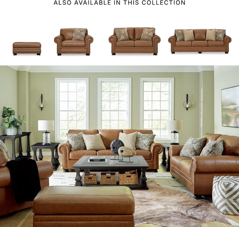 Signature Design by Ashley Carianna Classic Leather Match Sofa with Nailhead Trim, Dark Brown