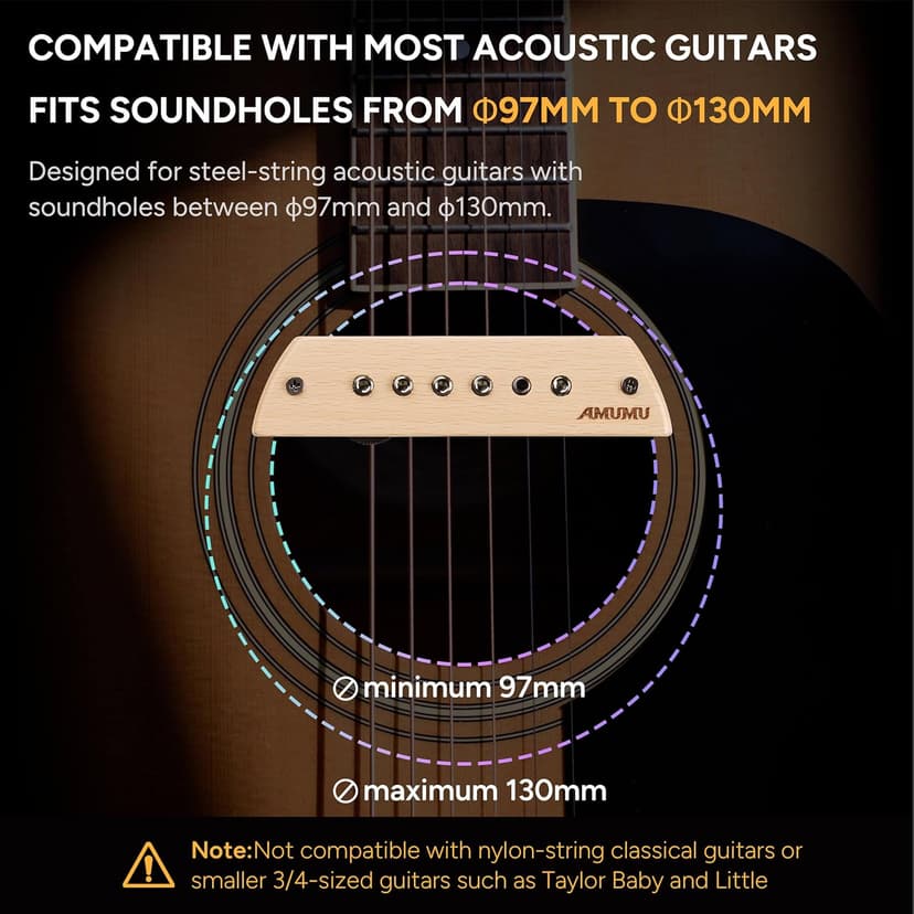 AMUMU SP60BCM Magnetic Passive Soundhole Humbucker Pickup for Acoustic Guitars