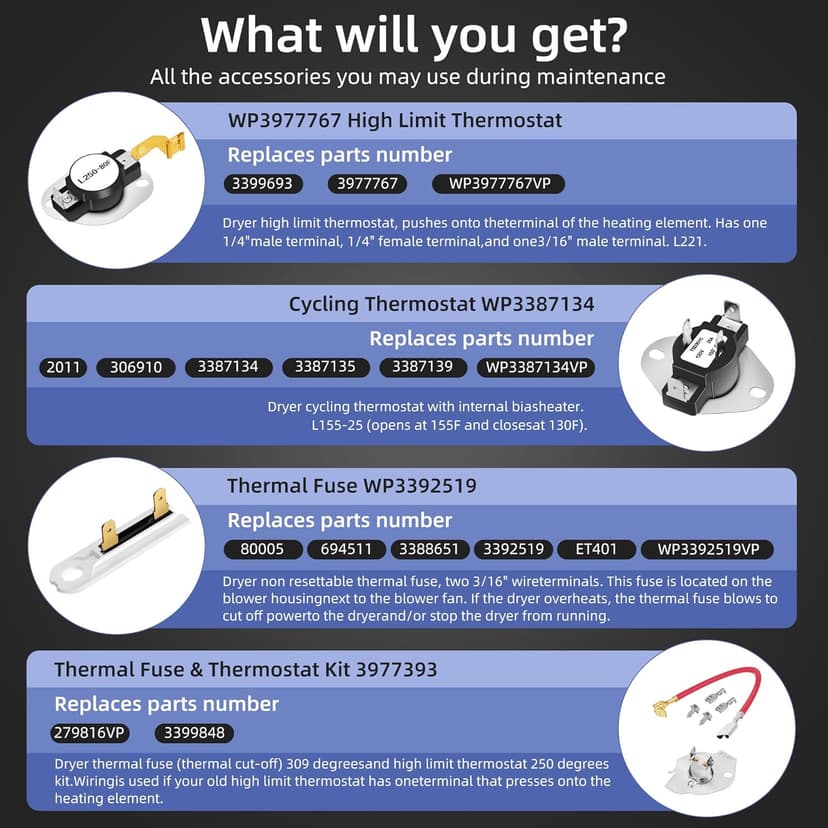 【Upgraded】279838 W10724237 Dryer Heating Element for Whirlpool Wed4815ew1 Maytag Centennial Medc215ew1 Kenmore 70 80 Series Model 110 Amana Ned4655ew1 Roper Admiral,Replaces 2406026 3403585 3398064