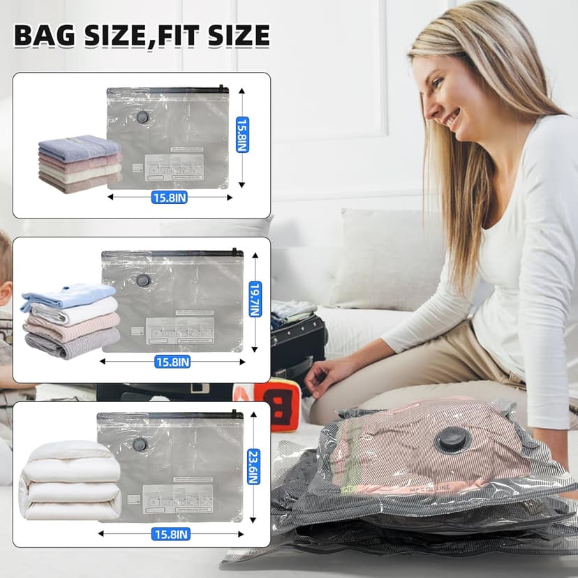 15 Pack Travel Vacuum Bags for Clothing with Rechargeable Electric Pump，Travel Vaccine Sealed Storage Bag for Clothes Suitcase
