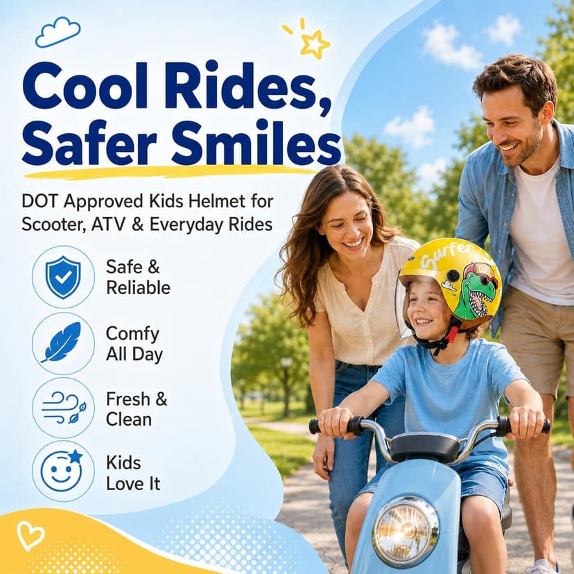 Kids Motorcycle Helmet, Jet Helmet with Visor, Scooter & Bike ATV, Quick-Release Buckle, Removable & Washable, 48-55cm
