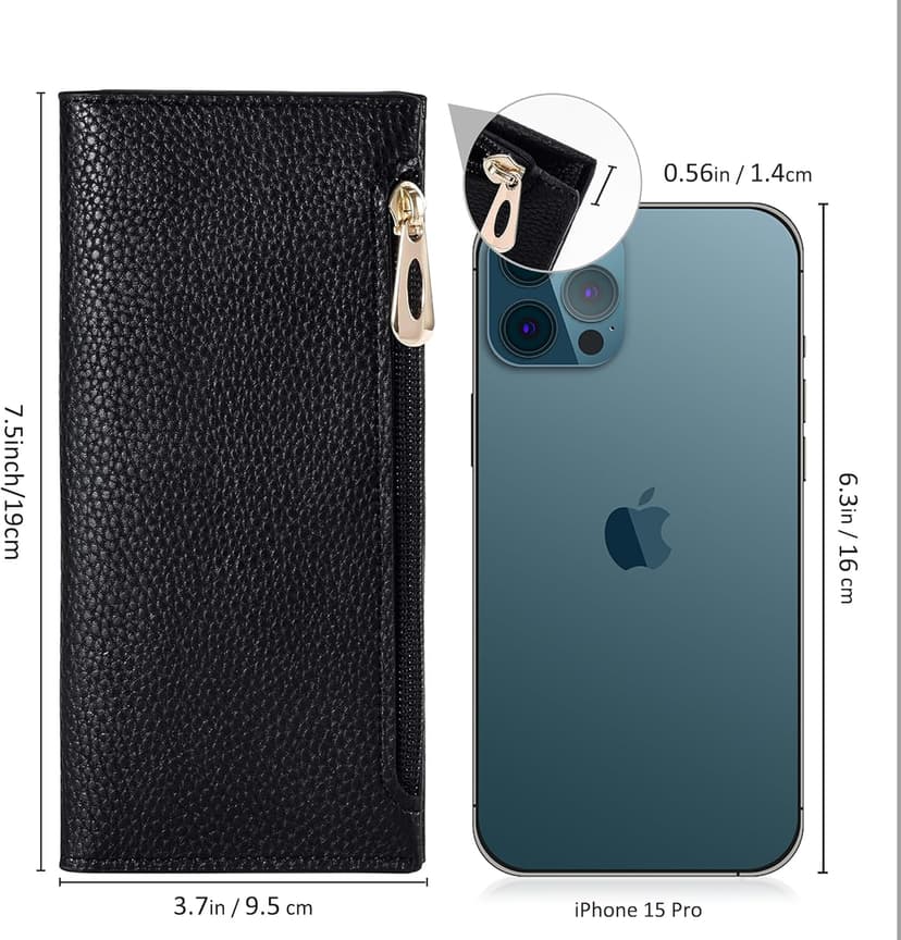 Tipmile Slim Wallet for Women, RFID Blocking Credit Card Holder, Ladies Bifold Wallet with Zipper, Black