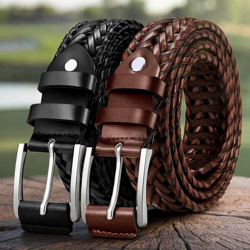 BULLIANT Men Belt, Braided Leather Belt Adjustable For Men Casual Jeans Golf 1 3/8"