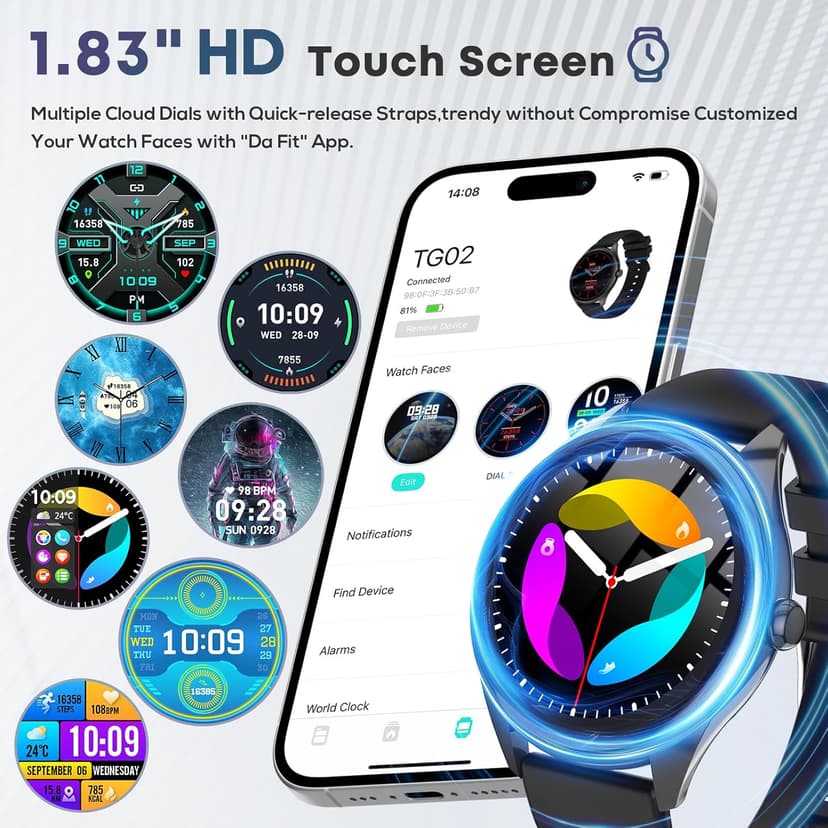 DIVOAZBVO DIVOAZBVO Smart Watches for Women Men, 1.39" HD IPS Touchscreen Smartwatch with 120 Sports Modes, Heart Rate/Sleep Monitor, IP67 Waterproof, Bluetooth Call & Music Control for iPhone/Android (Black)