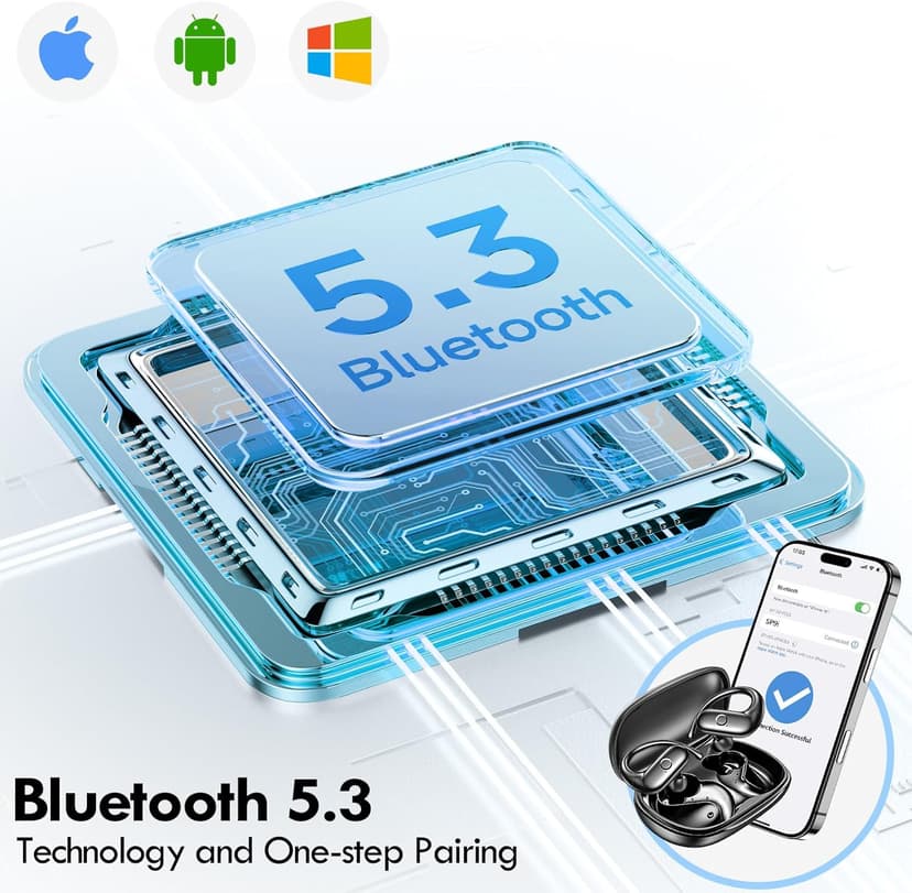 kurdene Wireless Earbuds Bluetooth Headphones Sport,Over Ear Buds with Deep Bass Sound,60Hrs Playtime Earphones Redesigned Comfort Fit with Earhooks for Running,Meeting,Workout-Black