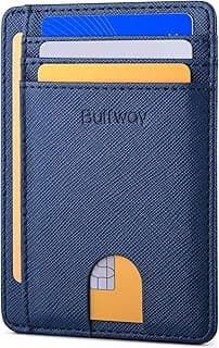 Buffway Slim Minimalist Front Pocket RFID Blocking Leather Wallets for Men and Women - Cross Blue