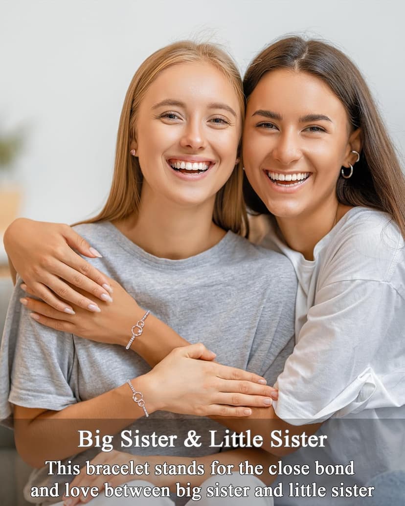 Tarsus Eternal Love Connected at Heart Interlocking 2 Circles Bracelet - Sister Gifts for Birthday, Christmas, Big and Little Sisters
