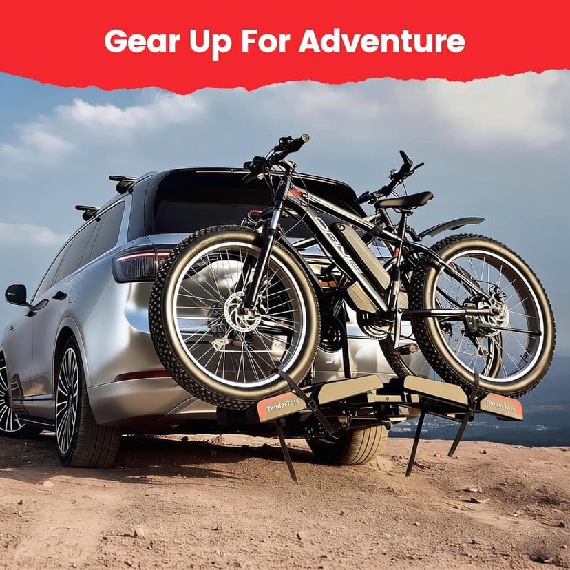 Ebike Rack with Ramp for 2 E-Bikes, Hitch Bike Rack Fits 5" Fat Tire, Heavy-Duty Platform Carrier with Ramp, Foldable Tilting Locking, 2" Receiver for Cars SUVs Trucks, No Assembly